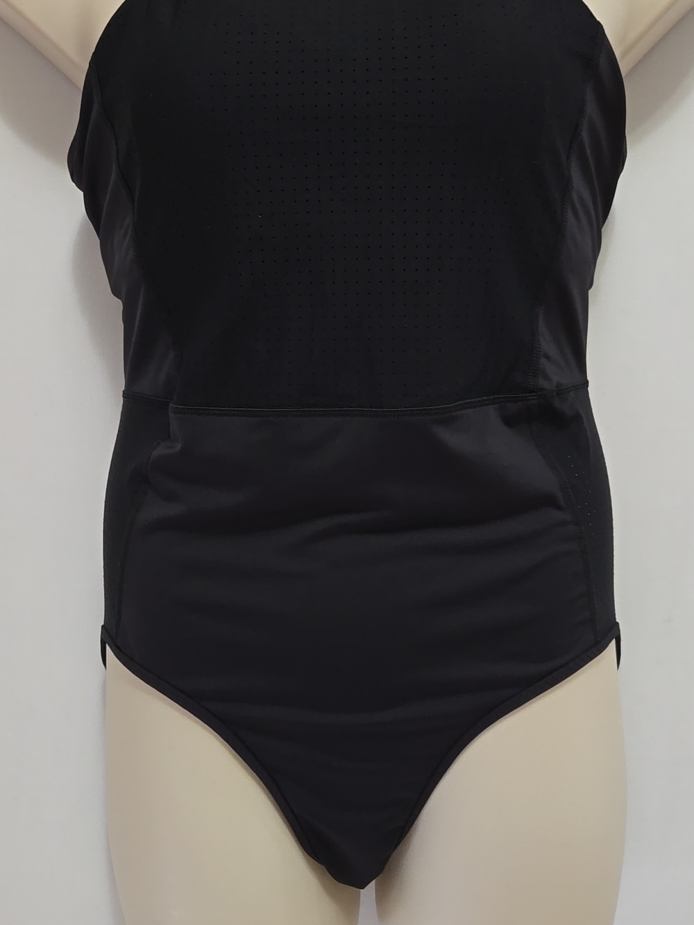 Athleta Cross Train Black One Piece Swimsuit Racerback Zipper Leash Pull Cord L - Picture 7 of 16